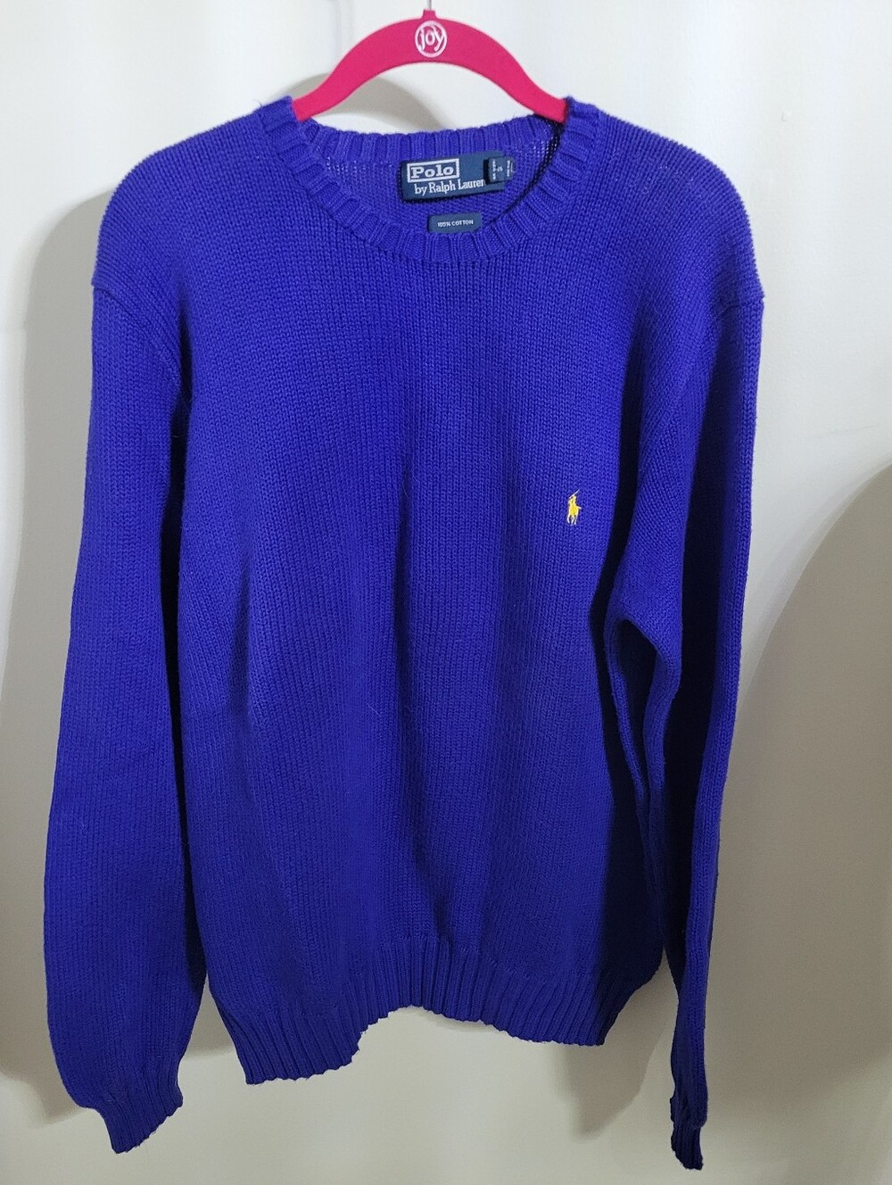 Polo by Ralph Lauren Cotton Crewneck Sweater - Royal Blue w/ Yellow Pony, Size M
